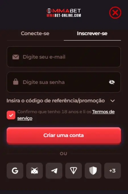 Formulário de cadastro simples no MMABET cassino